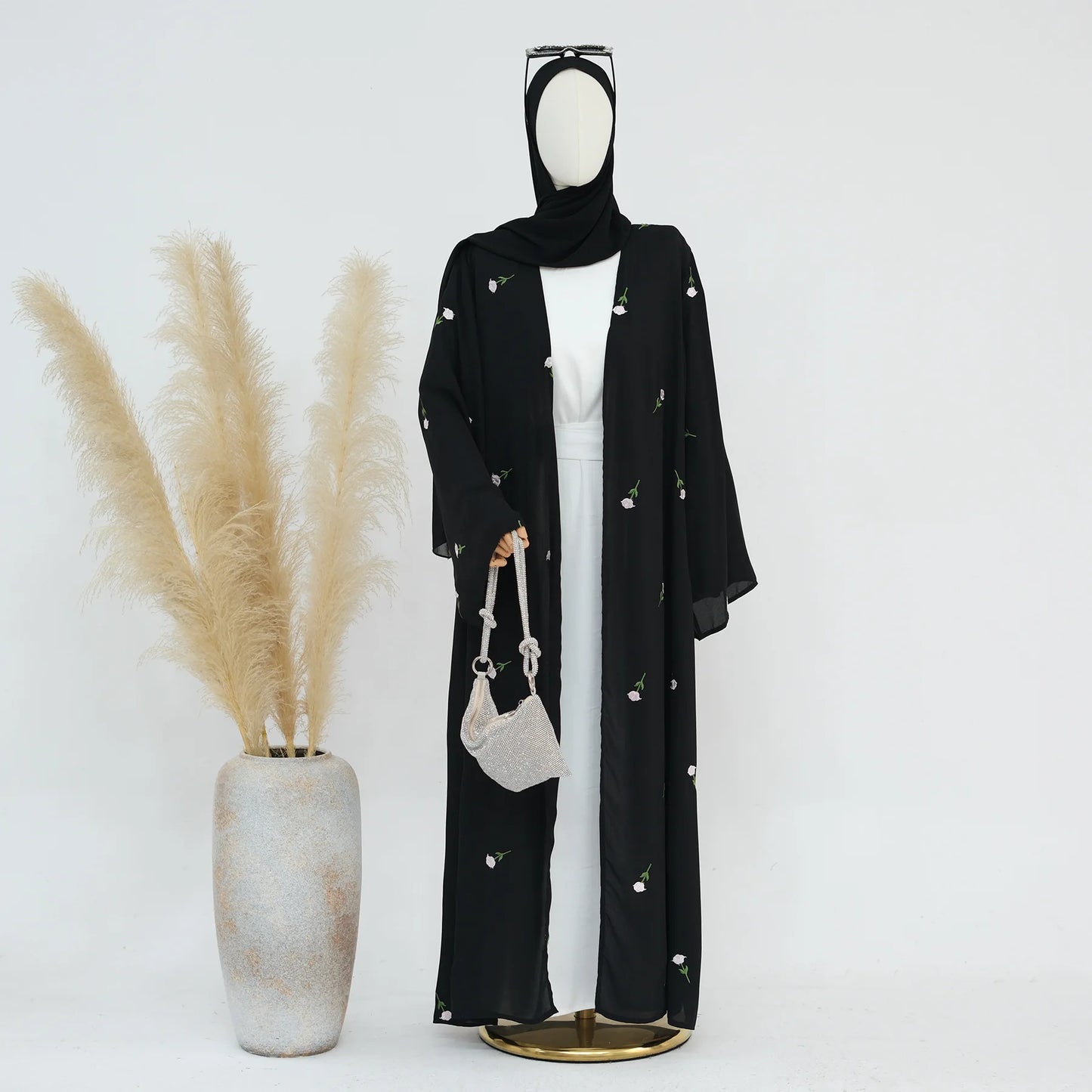 2024 New Black Embroideried Kimono Cardigan Abaya Dubai Luxury Muslim Kaftan Abayas For Women Turkish Islamic Clothing Outfit