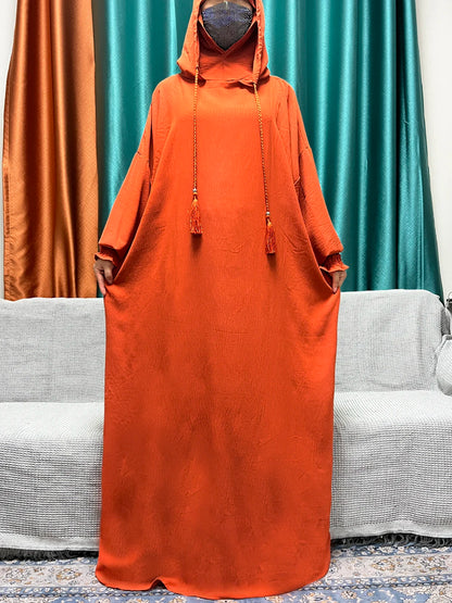 2024 Muslim Cotton Long sleeved Prayer Two piece Hooded Abayas For Women Solid Color Loose Femme Robe African Dubai Islam Dress