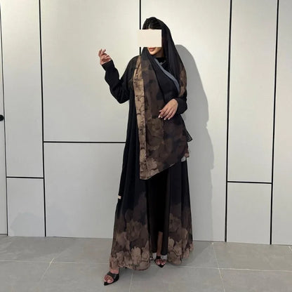 2 Piece Middle East Muslim Cardigan for Women Eid Dubai Hijab Abaya Dress Luxury Islam Party Jalabiya Clothes Turkey Open Robe