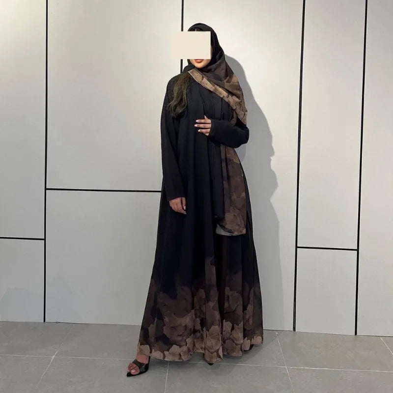 2 Piece Middle East Muslim Cardigan for Women Eid Dubai Hijab Abaya Dress Luxury Islam Party Jalabiya Clothes Turkey Open Robe