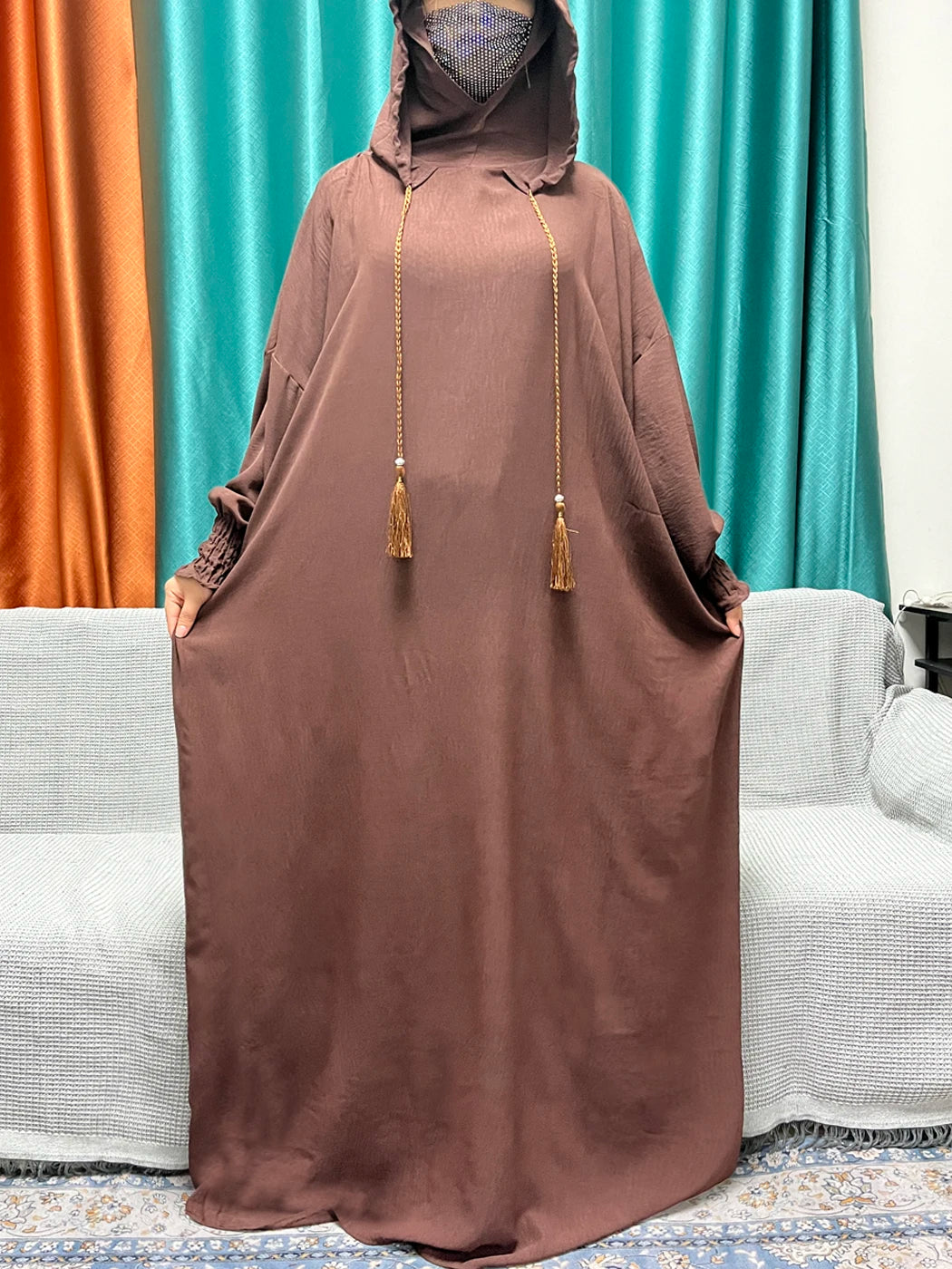 2024 Muslim Cotton Long sleeved Prayer Two piece Hooded Abayas For Women Solid Color Loose Femme Robe African Dubai Islam Dress